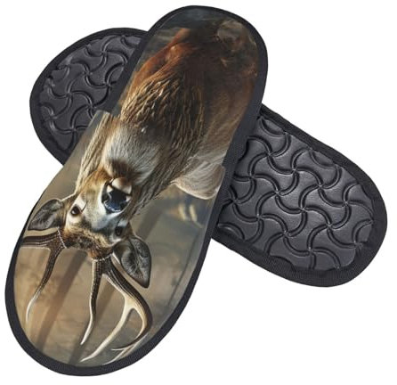 Femme Homme Pantoufles À L' Hôtel Saison De Chasse Au Cerf, Taille Moyenne, Noir Chaussons Antidérapantes Peluche Chaussons Adulte Pantoufles D'Hiver Pour Piscine Salon Interieur L
