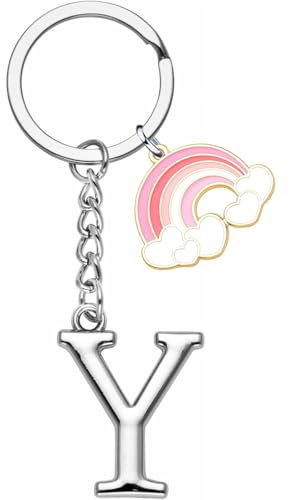 ZYMGUO lettre initiale pendentif Porte-clés,Arcobaleno lettre initiale porte-clés cadeau amis soeurs,argent A-Z 26 lettre initiale pendentif porte-clés - cadeau femme homme anniversaire porte-clés (Y)