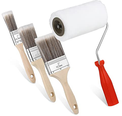 DOITOOL Pinselset Mit Rolle 3-teilig Holzgriff Pinsel Für Lack Acryl Ölfarbe Wandmalerei