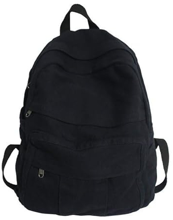 GiftGalore Ästhetischer Canvas-Rucksack für Frauen und Männer, klassischer Reiserucksack, Grunge-Reiserucksack, schwarze Farbe, Daypack-Rucksäcke(Negro -)