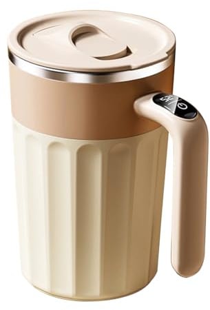 Selbstrührender Tasse mit LED-Temperaturanzeige, 450ml Automatischer Kaffeebecher mit magnetischem Rührwerk, Magnetische Kaffeetasse mit Deckel für Kaffee, Milch, Heiße Schokolade, Tee