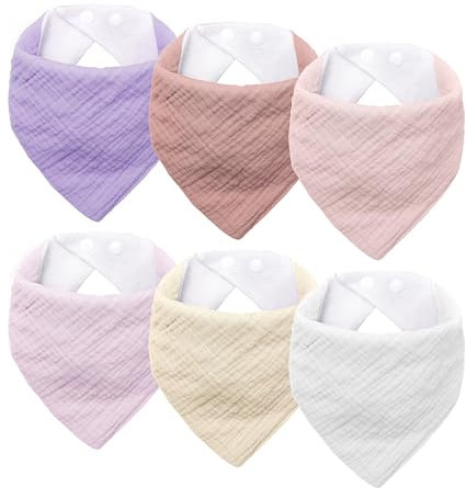 JOYIT 6 Stück Lätzchen Baby, Musselin Dreieckstuch Baby, Super Saugfähige Halstuch Baby, Verstellbare Halstücher Baby für Mädchen