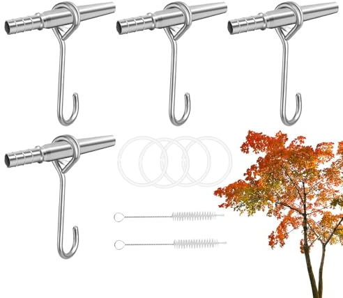 Qfdiwr Ahornsirup Zapfhähne Kit - 4 Setzen Wiederverwendbare Edelstahl Ahornsirup Wasserhähne, Ahornsirup Saftbaum Zapfhahn, Ahornsirup Baum Wasserhähne, Nahrungsmittel Grade Maple Sirup-Kit