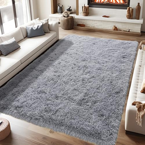 BSGIFT Hochflor Teppich 200x300, Shaggy Wohnzimmer Teppich Flauschig Grau Langflor Kuschelteppich Wohnzimmerteppich High-Pile Carpet rutschfest, Modern Extra Groß Teppiche für Schlafzimmer Kinderzimm