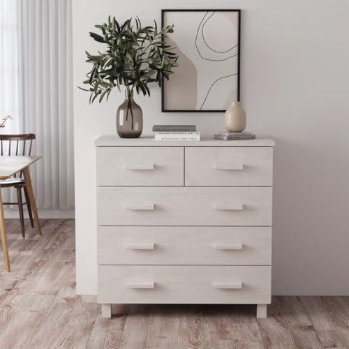 SXJEQOC Sideboard HAMAR Weiß 79x40x80 cm Massivholz Kiefer Kommode mit 5 Schubladen für Wohnzimmer und Küche Schubladenschrank Stauraum
