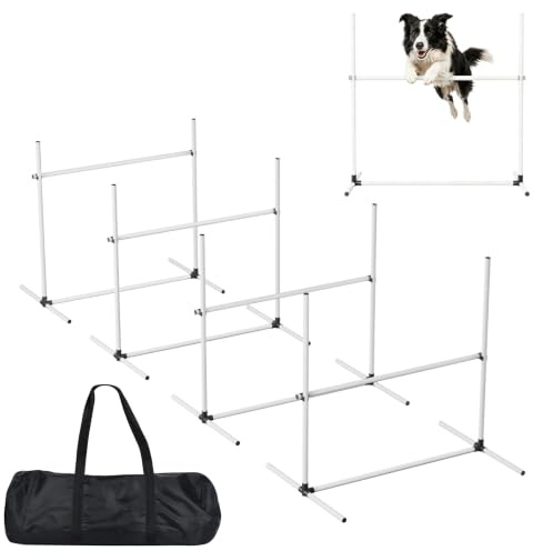 ACXIN Agility Set Hürdenset Hundetraining Zubehör mit 4 Stück Hürden, Slalom Stangen Agility-Ausrüstung für Hunde - Einfach zu transportieren, Höhenverstellbar Inklusive Tasche, 104x70x101cm, Weiß