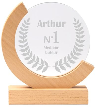 KDO MAGIC - Trophée Verre Personnalisé Coffret Inclus | Idée cadeau collègue, récompense, université | Trophée personnalisable gravé avec prénom | Base en bambou