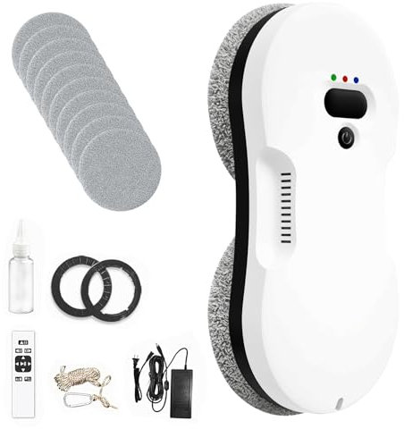 JDKJAG Window Cleaner With Water Spray, Automatic Intelligent Glass Cleaning Robot, With 2800pa Suction, Electric Windows Cleaner with Remote Control, 10 Cloths, Ups Power-Off Protection System
