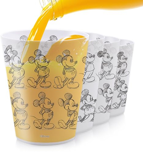Disney Mickey Plastic Drinking Glasses, Dishwasher Safe, 4-Pack | 16 oz, unbreakable, reusable, BPA-free, stackable to save space, great for water, juice, and family meals