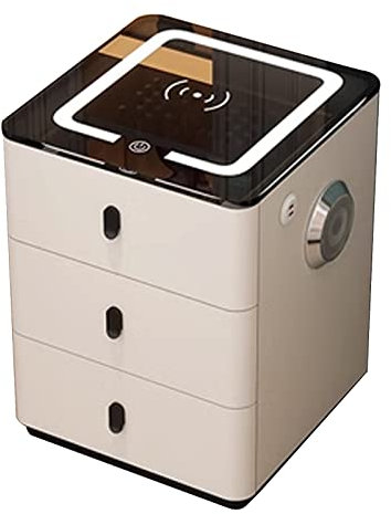 Smart Table, Smart Nightstand with Wireless Charging Station, Bed Side Table with 3 Drawers, 3 LED Lights and Speaker