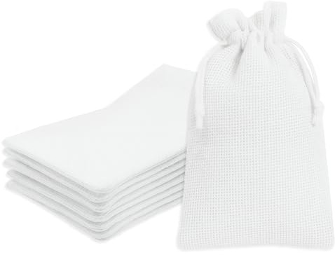 Mandala Crafts 6X8 Inch White Burlap Drawstring Gift Bags for Favors - 30 Medium Linen Sacks Gift Pouches for Candy, Coffee, Jewelry, Wedding, and Party Supplies