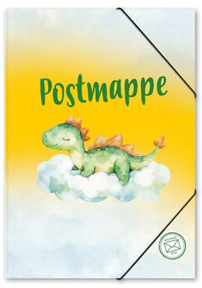 itenga Postmappe Gummizugmappe mit Motiv DIN A4 mit Gummizugverschluss - Sammelmappe Eckspanner (Dino)