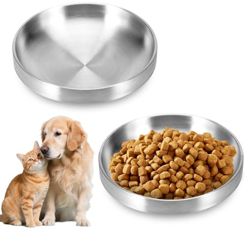 2 Stück Katzennapf aus Edelstahl, Metall Katzen Teller 304 Edelstahl Wassernapf Futterschale Katze Doppellagige für Trockenfutter und Nassfutter（15cm）