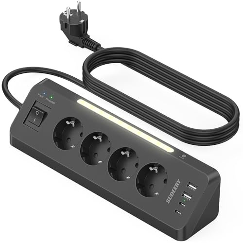 SUDEERY Eck Steckdosenleiste mit USB (2 Type-C), 4 Fach Desktop Mehrfachsteckdose Unterbausteckdose mit Schalter, Ecksteckdose Verteilersteckdose mit LED für Küche (Schwarz)