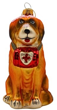 Dekohelden24 Lauschaer Christbaumschmuck - Christbaumkugel Lauscha, Glaskugeln, Weihnachtsbaumkugel, Glasornament Bernhardiner, Glasbehang Hund in braun, aus Lauscha, L/B/H 6 x 9 x 11 cm.