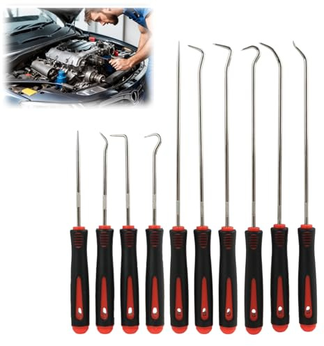 10 PCS Dietrich Set Präzision Haken & Pick Werkzeug – Rot-Schwarz, Auto Werkzeug mit Gummistreifengriff, Präzisionshaken für Kfz-Dichtungsdemontage, Elektronik-Wartung & Kleinteil-Handling