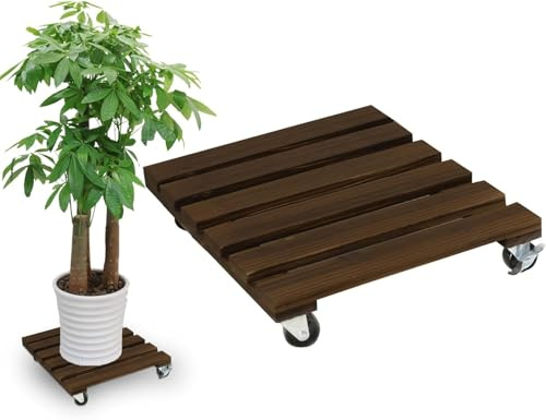 Rouleau pour Plantes Carré, 40x40cm Porte Plante a Roulettes 1 Article, Support Plante Roulette , Supports de Pots de Fleurs à Roulettes, Capacité 100KG, Plateau Roulant pour Extérieur à Intérieur