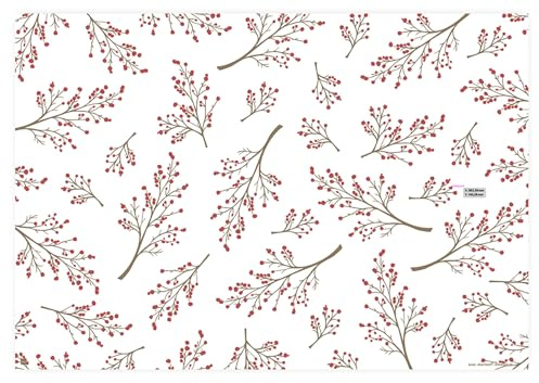 AVA Tischsets Papier 43x30cm mit Winterbeeren Motiv 50 Stück - Einweg Platzsets DIN A3 - Vielseitige Platzdeckchen & Tischuntersetzer für Weihnachten Deko Tischdeko Weiß Rot
