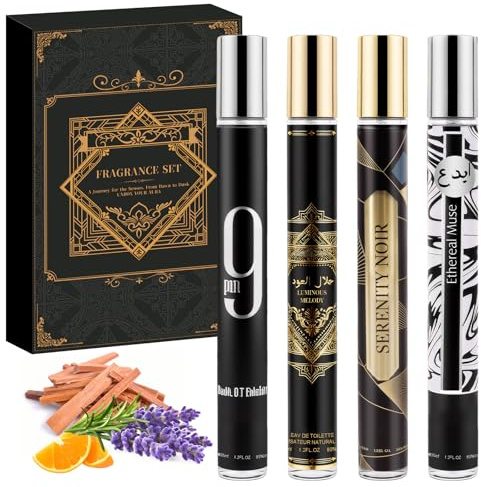 Profumo uomo set regalo, 4 Eau de parfum uomo con patchouli, cannella e vaniglia | una profumo capelli per tutti i giorni, mini profumi cofanetto regalo per compleanni, San Valentino Natale