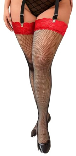 ohyeahlady Halterlose Strümpfe Damen Sexy XS-5XL Overknees Netzstrümpfe | Spitze,Strapsstrümpfe,Überkniestrümpfe für Strumpfhalter,Curvy,Fishnet Stocking,Mit Rutschfestem Silicone,Alltag,Beruf&Dates