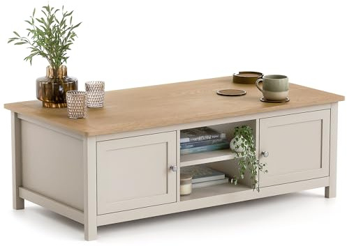 CHRISTOW Coffee Table, 2 Cupboards & 2 Shelves, Pebble