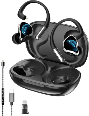 Relxhome NE81 - Cuffie auricolari Dual Mode in-ear senza fili Bluetooth 6.0 + cavo con cavo Type-C, scheda audio con 6 effetti, modalità ANC e gioco, batteria da 50 ore, gancio per le orecchie, ideale