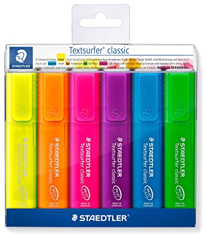 STAEDTLER 364 P WP6 Textsurfer classic rainbow colours farblich soriert, 6 Stück Textmarker im Weichplastiketui