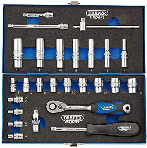 Draper 16468 1/4-Inch Square Drive Metric Socket 26 Piece Set in Metal case