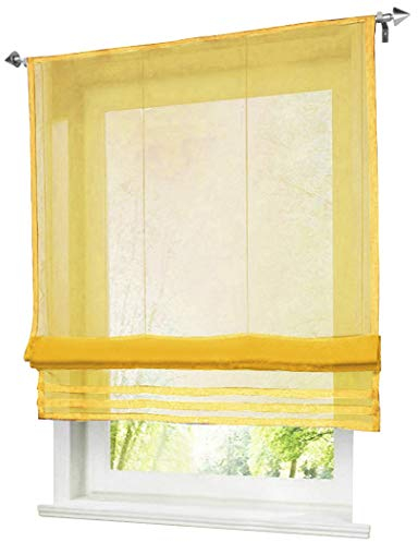 BAILEY JO 1er-Pack Raffrollo mit Tunnelzug Gardinen Transparent Voile Vorhang (BxH 140x155cm, gelb)