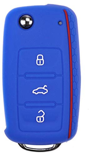 Soft Case Schutz Hülle Auto Schlüssel im Wabe Design Blau für VW SEAT Skoda Golf 6 Octavia UP Leon ab 11/2009