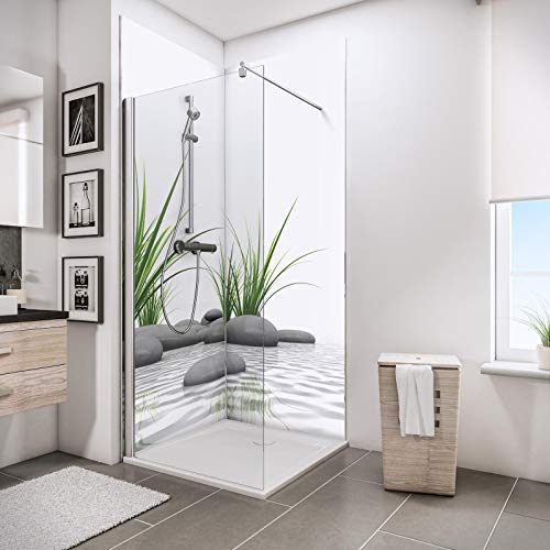 Schulte Deco-Design Foto Zen Steine + Gras über Eck, 210 x 90 x 90 cm, 3 mm Aluminium-Verbundplatte, Wandverkleidung als fugenfreier Fliesenersatz