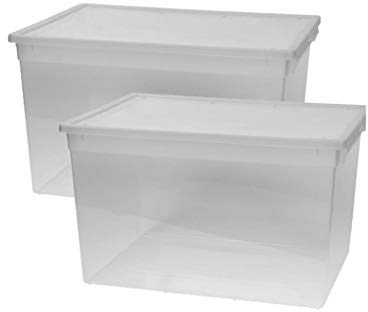 Kreher 2 Stück XXL Aufbewahrungsbox mit Deckel aus transparentem Kunststoff und XXL Stauvolumen! pro Box ca. 50 Liter, Maße: 37,6 x 52 x 31 cm