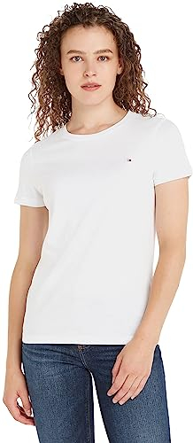 Tommy Hilfiger Donna T-Shirt Maniche Corte Heritage Scollo Rotondo, Bianco (Classic White), L