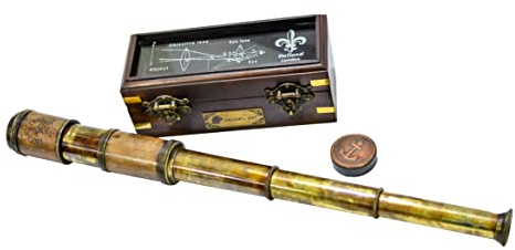 Sailor's Art Antikes Messing-Teleskop aus Holz, Vintage-Look, Premium-Qualität, Dollond-London-Messing-Teleskop mit Glasoptik, vollständig kalibriert, hohe Vergrößerung, himmlische Betrachtung, antike