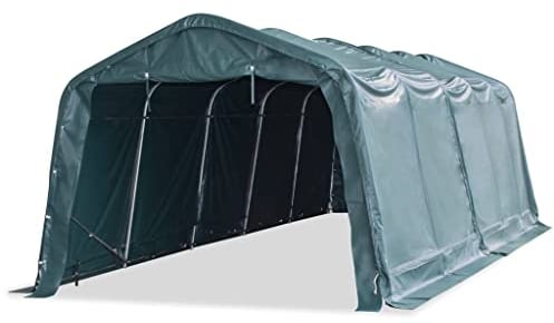 vidaXL Weidezelt Weideunterstand Offenstall Weidehütte Pferde Schafe Kühe Unterstand Stall Shelter Stahl PVC 550g/m² 3,3x8m Dunkelgrün