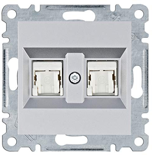 Toma doble RJ45, cat.5e,UTP,lumina,plata