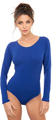 Evoni Damen-Body I Bodysuit mit Rundhals für Frauen I Langarm-Body in verschiedenen Farben I Optimale Alternative für Sport & Freizeit XXL Royal Blue