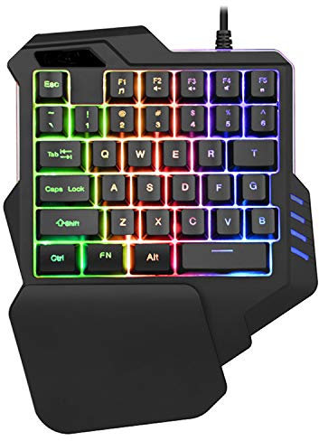 ANGUYA Cablato 35 tasti Meccanico con retroilluminazione arcobaleno con poggiapolsi per PC/Xbox/PS4 Mini tastiera portatile a una mano e mouse da gioco RGB (G92 colore misto a tre colori)