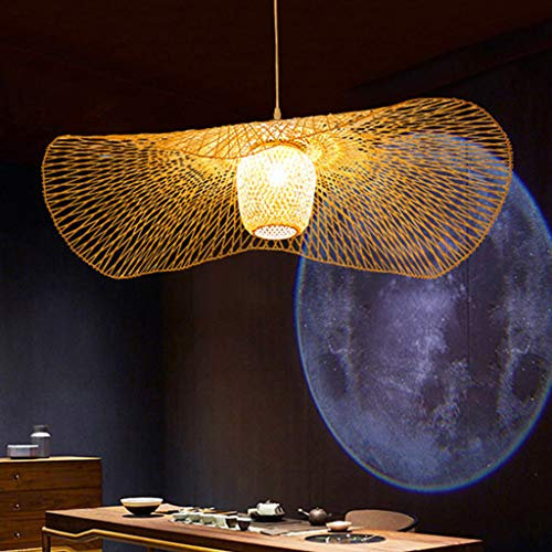Lustre Vintage Pendentif Lumières Bricolage Tissé À La Main En Bambou Tissé Rotin Rétro Suspension Lampe Industrielle Suspension Réglable Hauteur Restaurant Loft Café Plafonnier E27 Lumières,55cm