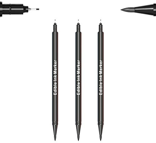 3pcs Black Food Coloring Markers, Double Sided with Ultra Fine Tip(0.5mm) Edible Pen, Food Grade Gourmet Writer for Decorating,Painting,Drawing, Baking,Fondant,Cake,Cookie,Frosting by Edibleink