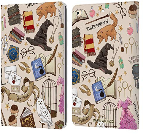 Head Case Designs Officially Licensed Harry Potter Hogwarts Pattern Deathly Hallows XXXVII Leather Wallet Case Compatible With Apple iPad 9.7 2017 / iPad 9.7 2018