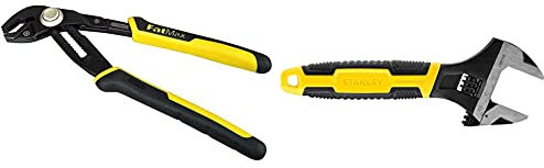 STANLEY 0-84-647 FATMAX Multigrip Groove Joint Pliers 8'', Black/Yellow & 090947 6in MaxSteel Adjustable Wrench