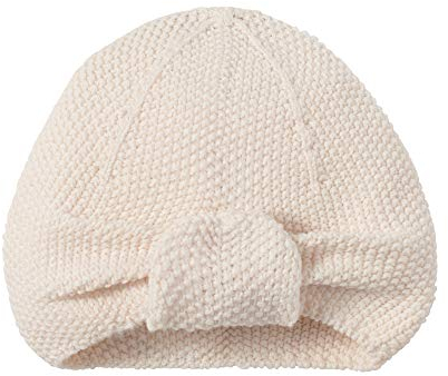 Nordic Coast® Baby Turban Strick – Baby Mütze Natur Weiß – 100% Oeko Tex Baumwolle – 6-12 Monate – Strickmütze Kopfbedeckung Mädchen