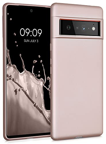 kwmobile Case kompatibel mit Google Pixel 6 Pro Hülle - Schutzhülle aus Silikon metallisch schimmernd - Handyhülle Metallic Rosegold