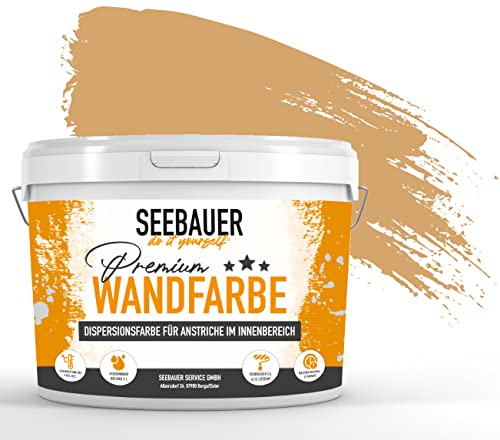 SEEBAUER diy Wandfarbe Braun 2,5L für Innen (No. 624 Toscana Valley) Edelmatte hellbraune Innenfarbe - Brauntöne sehr hohe Deckkraft - Matt, Abwaschbar und Tropffrei
