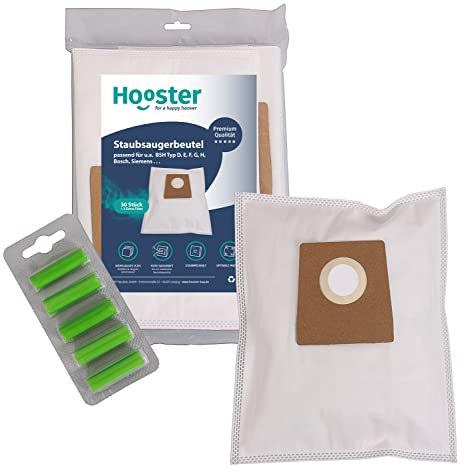 Hooster 30 Stück Staubsaugerbeutel für den Siemens Q5.0 extreme silencePower Staubsauger VSQ5X1230 und 5 Deo-Sticks (Green Forest) | Material Vlies 5-lagig - 30er Packung inkl. 3 Mikrofilter