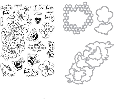 Blumen Bienen Siegel klare Stempel und Stanzformen Set für DIY Kartenherstellung, klare Gummistempel und Stanzformen für Karten-Sets zum Basteln, DIY Scrapbooking Kartenherstellung Werkzeuge