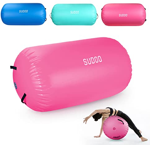Aufblasbare Gymnastik Air Roll, Aufblasbare Luft Rollen, Air Roller, Gymnastikrolle, Ausbildung Gleichgewicht Air Barrel, Yoga Roll, PVC Zylinder Übung Spalte Heimgebrauch (120x90cm, Rosa)