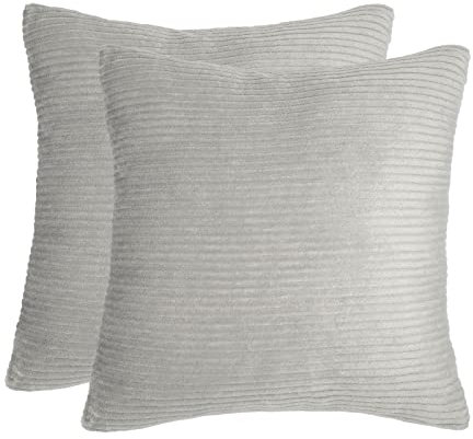 Brentfords Ribbed Corduroy Pack of 2 Cushion Covers 45 x 45 cm Soft Jumbo Cord Fleece Sofa Chair Textured, 18 x 18 - Warm Grey