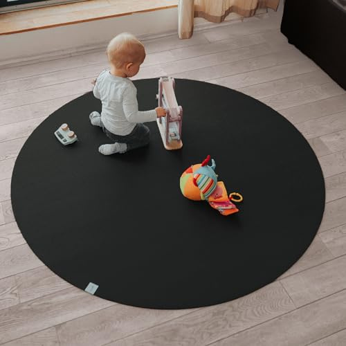 Sanosoft® Krabbelmatte Rund Made in Germany, Öko-Tex Anti-Rutsch Krabbelunterlage (120cm Rund, Schwarz)